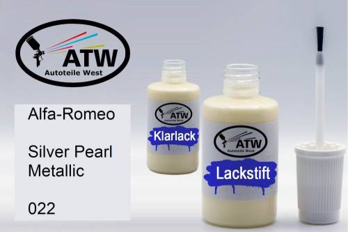 Alfa-Romeo, Silver Pearl Metallic, 022: 20ml Lackstift + 20ml Klarlack - Set, von ATW Autoteile West.